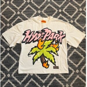 Hyde Park You Aren't Invited Flaming Palm Tree Graphic T-Shirt Cream Mens Medium